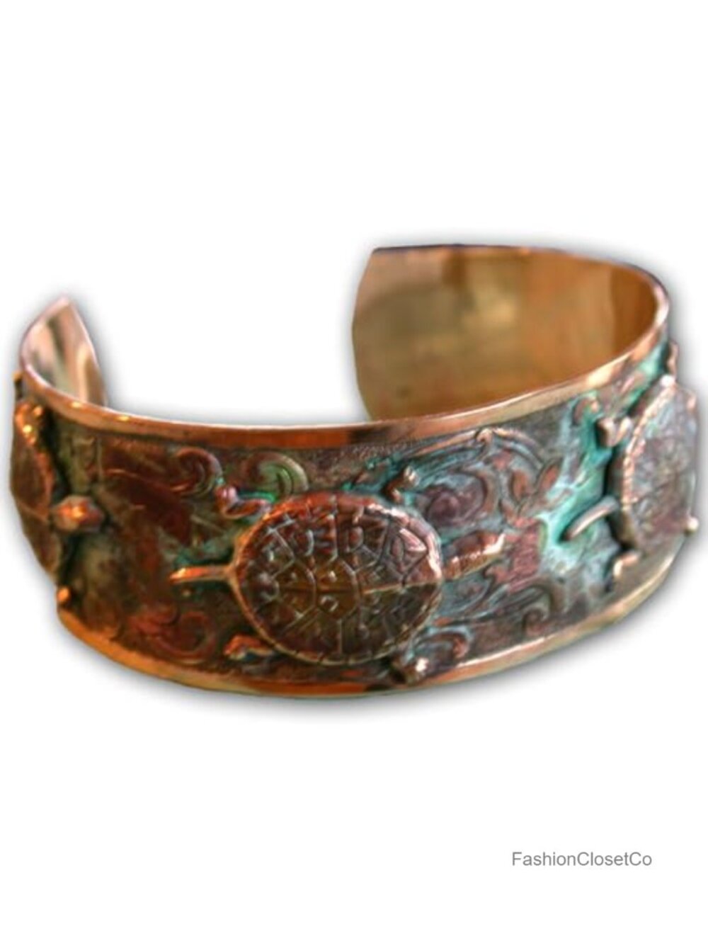 Brass Box Turtle Cuff Bracelet Sculptural Verdigris Patina Handcrafted Women